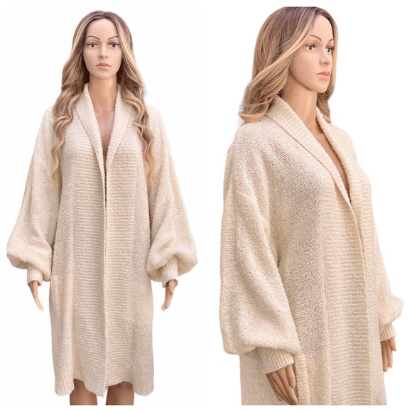 Karen Scott Sweaters - Vintage 90s y2k oversized balloon sleeve long midi cardigan boucle Cream Large